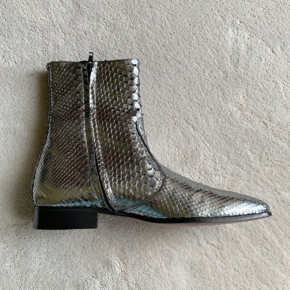 NIB JEAN-MICHEL CAZABAT ‘BOWIE’ Silver PYTHON Zip ANKLE BOOTS Size 41 EUR | 8 US - Picture 8 of 16